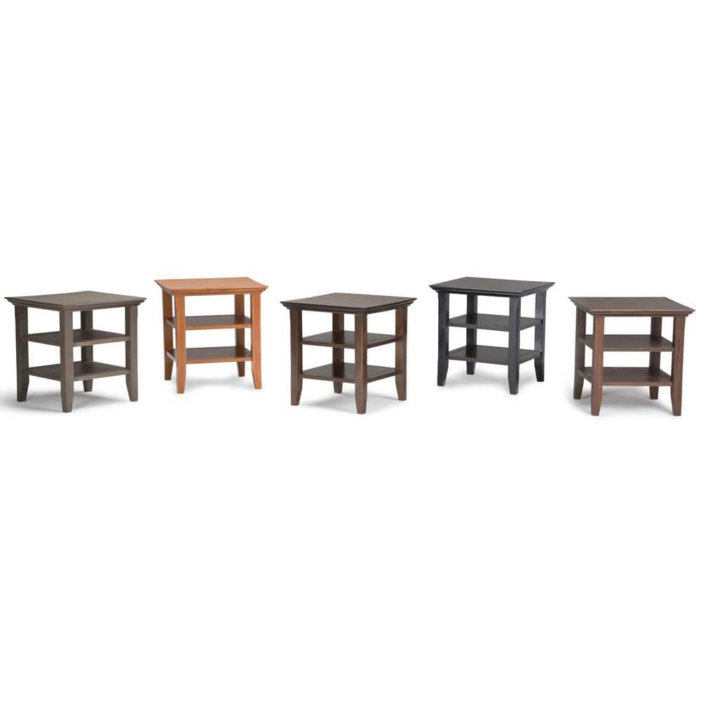 Acadian Rustic Farmhouse Brown Square Wood End Table with Shelves