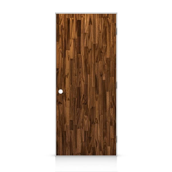 CALHOME 26 in. x 80 in. Flush Left-Handed Hollow-Core Walnut Stained Smooth Pine Wood Single Prehung Interior Door