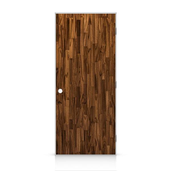 CALHOME 32 in. x 84 in. Flush Left-Handed Hollow-Core Walnut Stained Smooth Pine Wood Single Prehung Interior Door