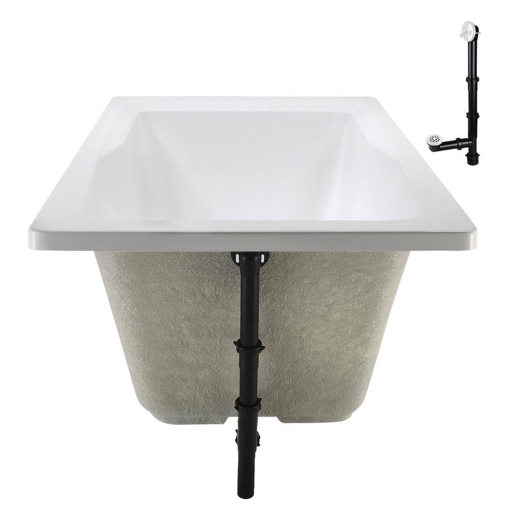 66'' White Acrylic Rectangular Drop-In Soaking Bathtub