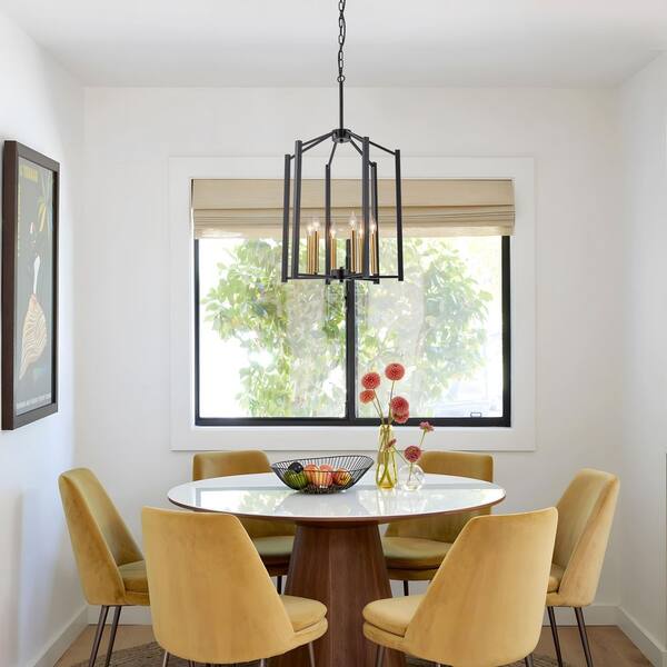 TinHon 6-Light Black and Gold Modern Chandelier with Open Frame