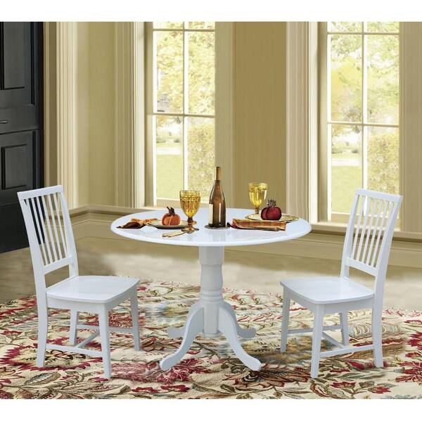 International Concepts Brynwood 3 Piece, White Round Kitchen Table Set With Leaf