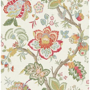 Pomme and Antique Ruby Bernadette Jacobean Paper Unpasted Nonwoven Wallpaper Roll 60.75 sq. ft.