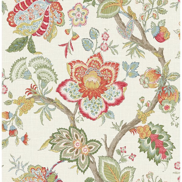 Seabrook Designs Pomme and Antique Ruby Bernadette Jacobean Paper Unpasted Nonwoven Wallpaper Roll 60.75 sq. ft.