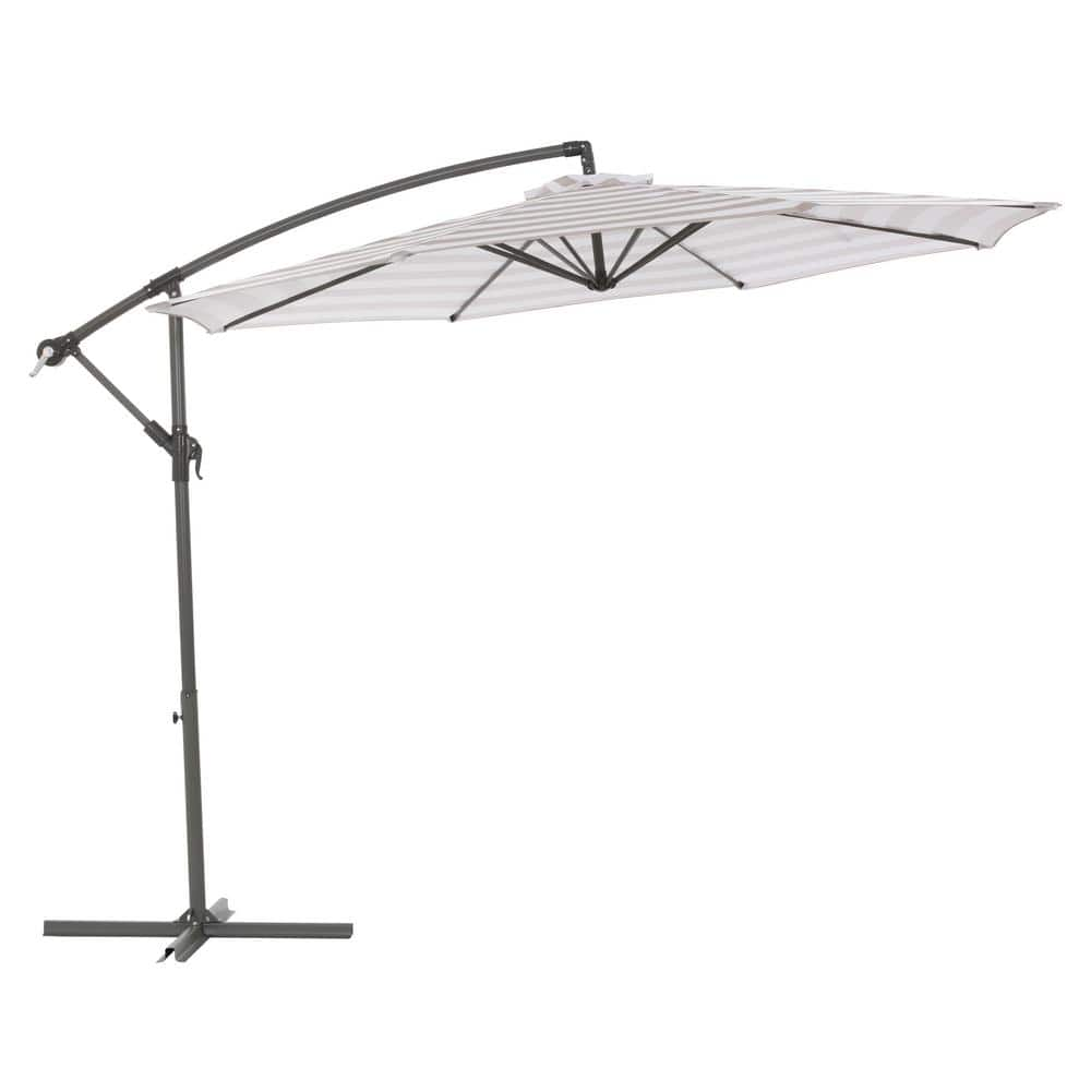 Corliving 10 Ft. Market Offset Patio Umbrella In Taupe Stripe Ppu-421-u 