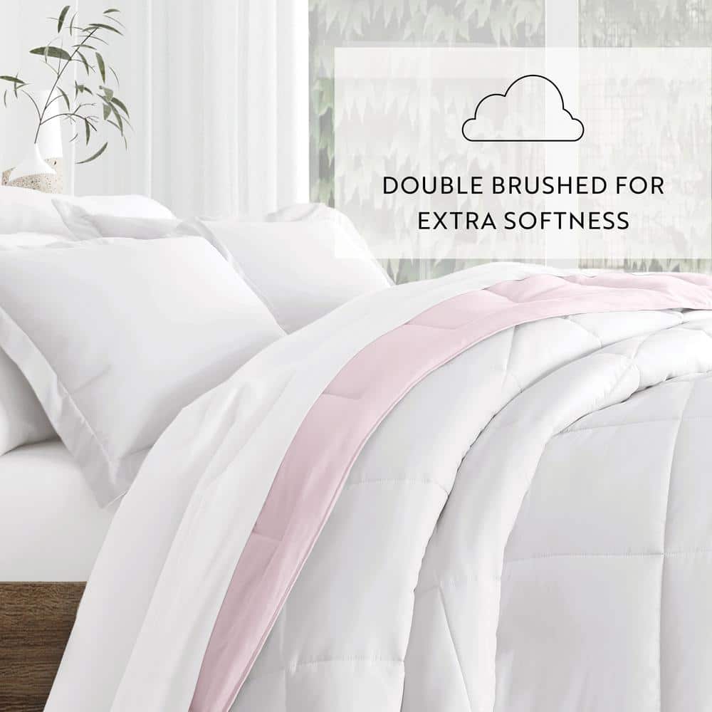 Blush and White Reversible Down-Alternative King Comforter Set