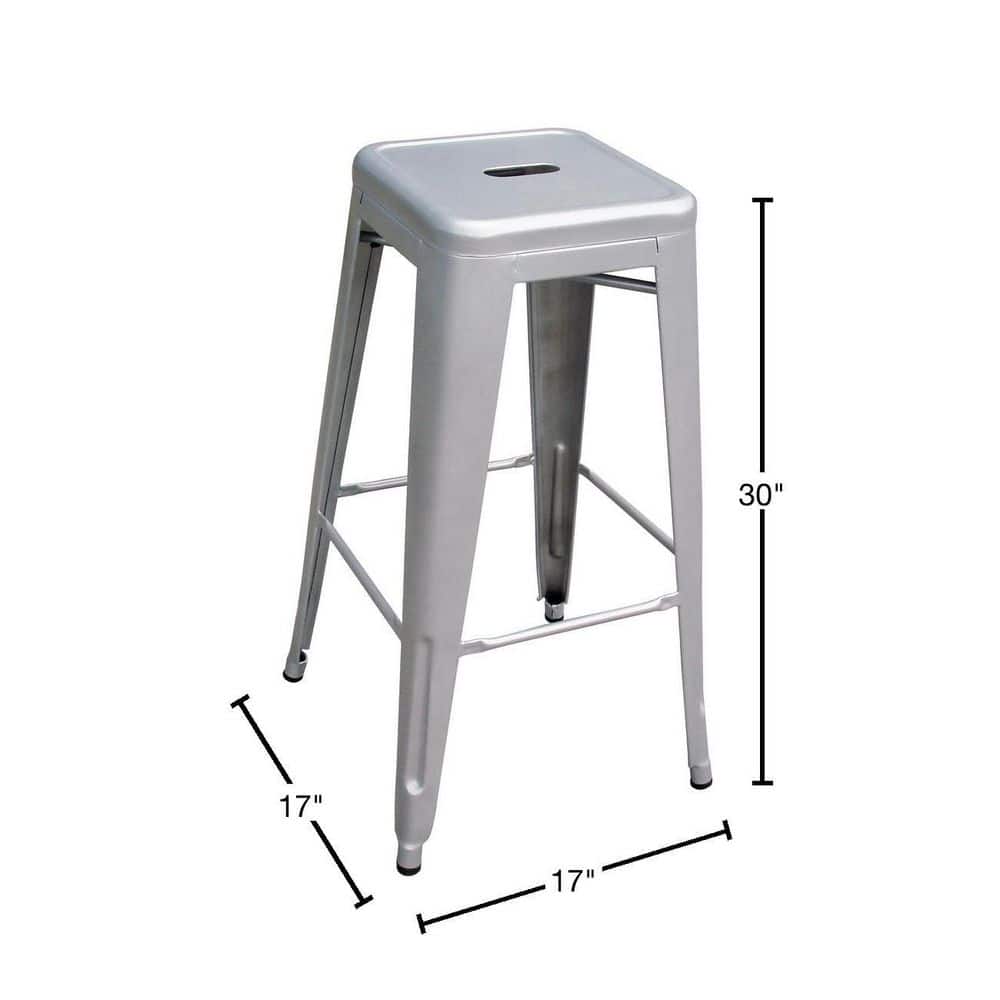 Black Powder Coated Metal Backless Bar Stools, 30" Set of 2