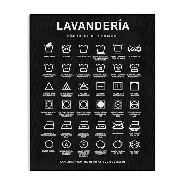 Stupell Industries Lavanderia Symbol Guide Black by Lettered and Lined Wrapped Unframed Typography Graphic Art Print 20 in. x 16 in.