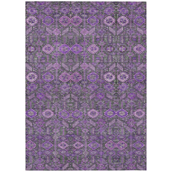 HomeRoots Purple and Green 9 ft. x 12 ft. Woven Floral Rectangle Indoor/Outdoor Area Rug