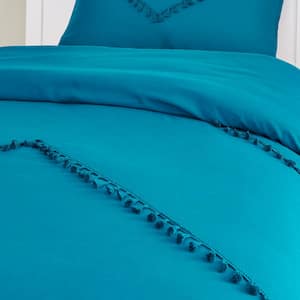 3-Piece Agate Blue Tassel Microfiber Full/Queen Comforter Set