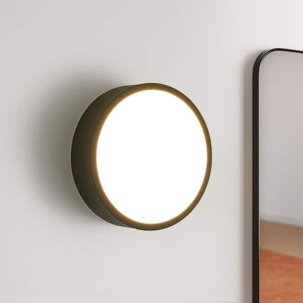 Agosto 7.87 in. 1-Light Modern Round LED Wall Sconce with Frosted Acrylic Diffuser in Matte Black Finish