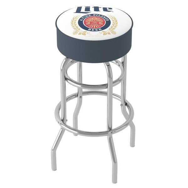 Miller Lite Retro 31 in. White Backless Metal Bar Stool with Vinyl