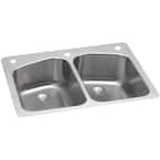 Lustertone Dual Mount Stainless Steel 33 in. 3-Hole Double Bowl Kitchen Sink
