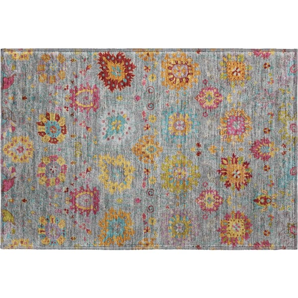 Mayfield Premium Machine Washable Abstract AMF2288 Gray 2 ft. x 3 ft. Accent Rug