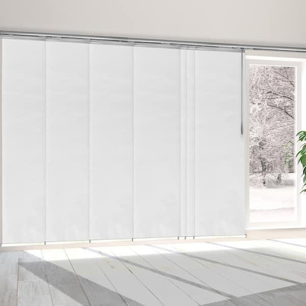 EMOH Crystal White 110 in. - 153 in. W x 94 in. L Adjustable 7- Panel White Single Rail Panel Track, 23.5 in. Slates
