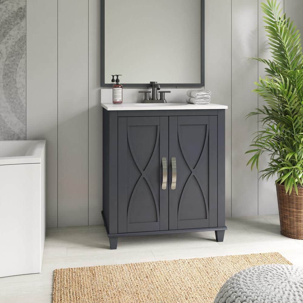 Metro Gray 30" Single Bathroom Vanity with White Stone Top