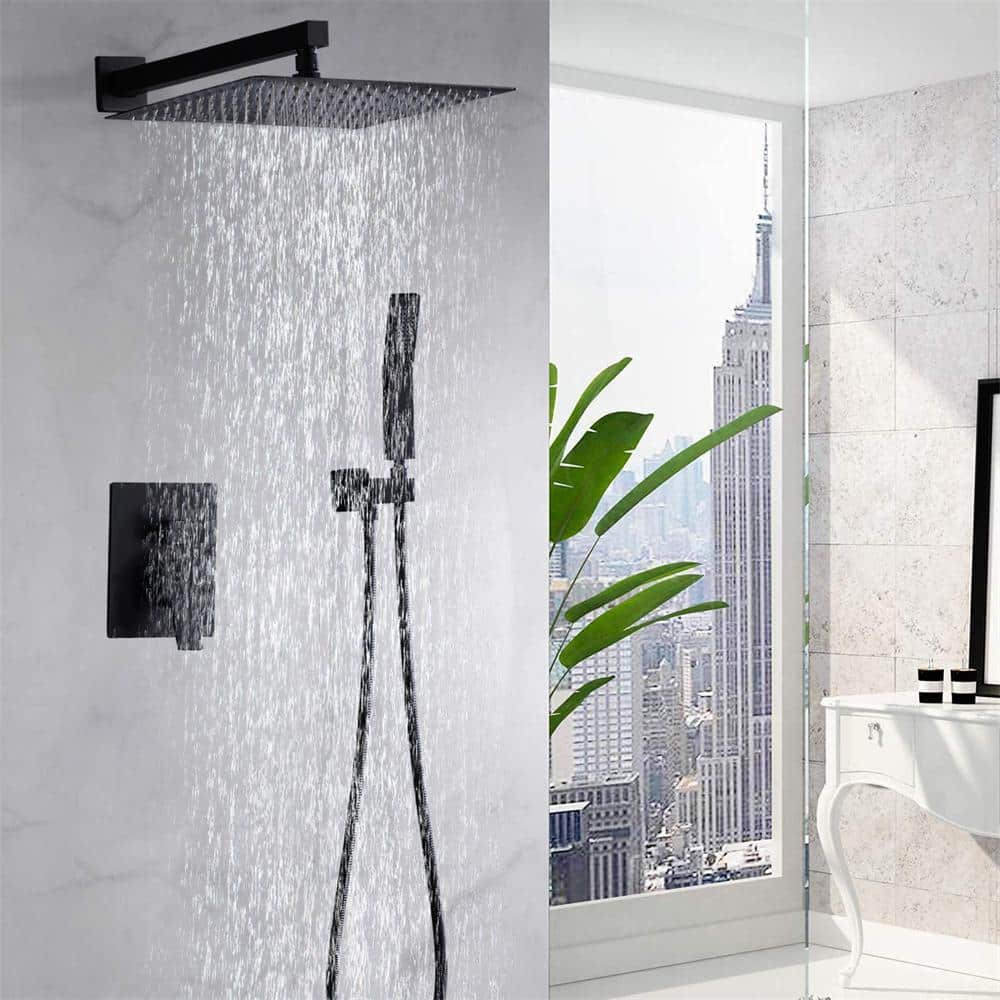 Large Matte Black Stainless Steel Dual Rain Shower System