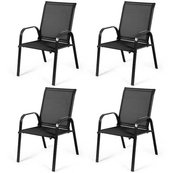 Costway 4-Piece Patio Stackable Metal Chairs Outdoor Dining Chair Durable Garden Deck Yard Black