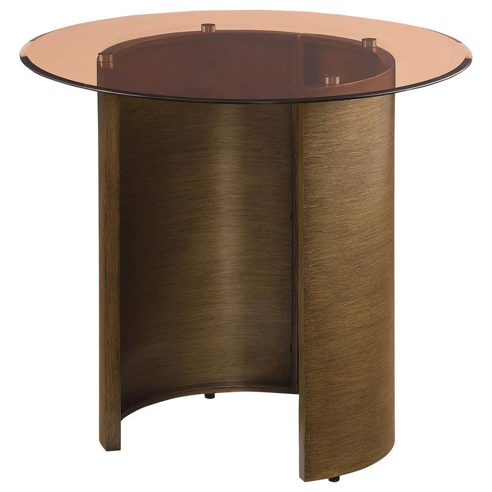 Morena Round Bronze Metal End Table with Tawny Glass Top