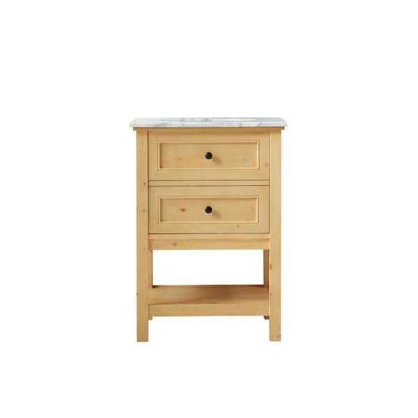 Unbranded Timeless Home 24 in. W x 22 in. D x 34 in. H Single Bathroom Vanity in Natural Wood with White Marble