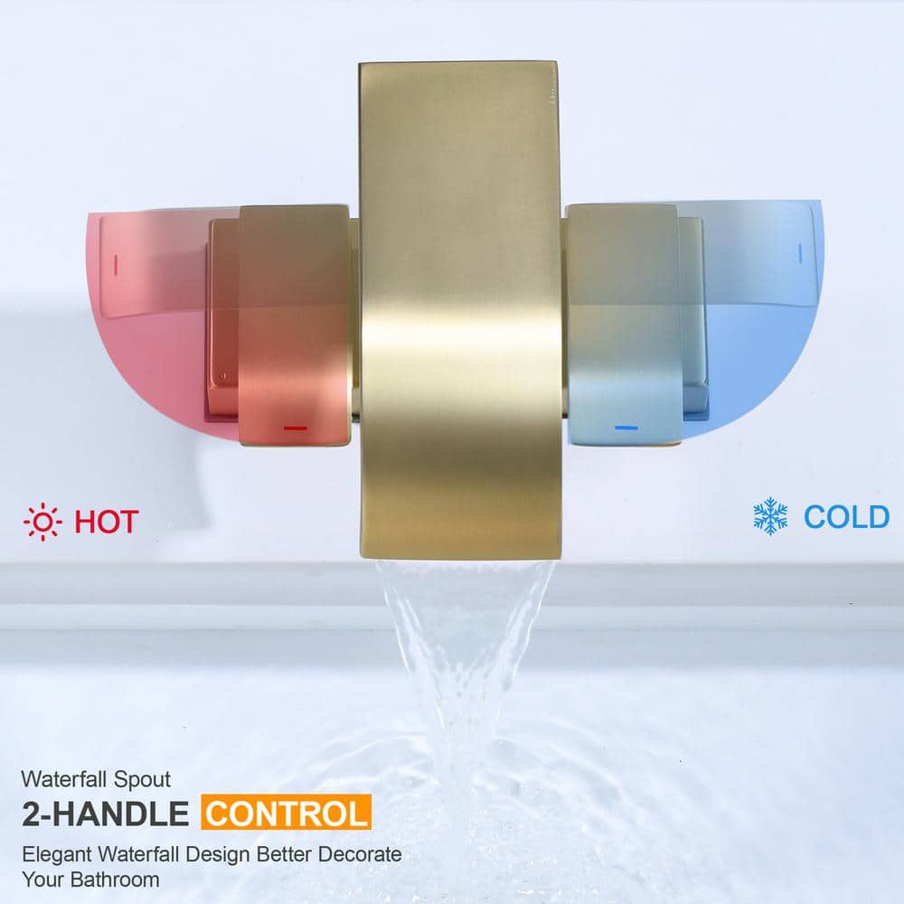 Brushed Gold 4-Inch Centerset Waterfall Bathroom Faucet with Drain Kit