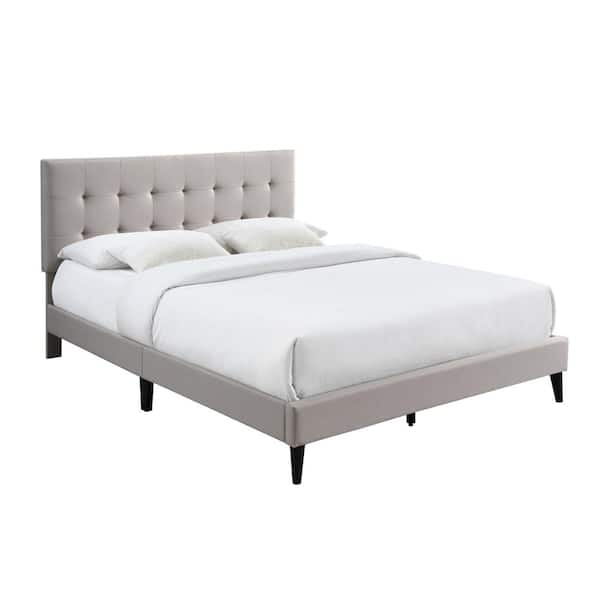 Westwood Sand Beige Upholstered Queen Platform Bed with Tufted Rectangle Headboard