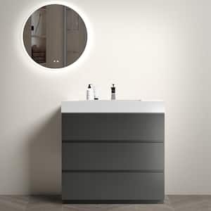 36 in. W x 18.1 in. D x 37 in. H Modern Freestanding Bathroom Vanity in Gray with 3-Drawers and Single White Gel Sink