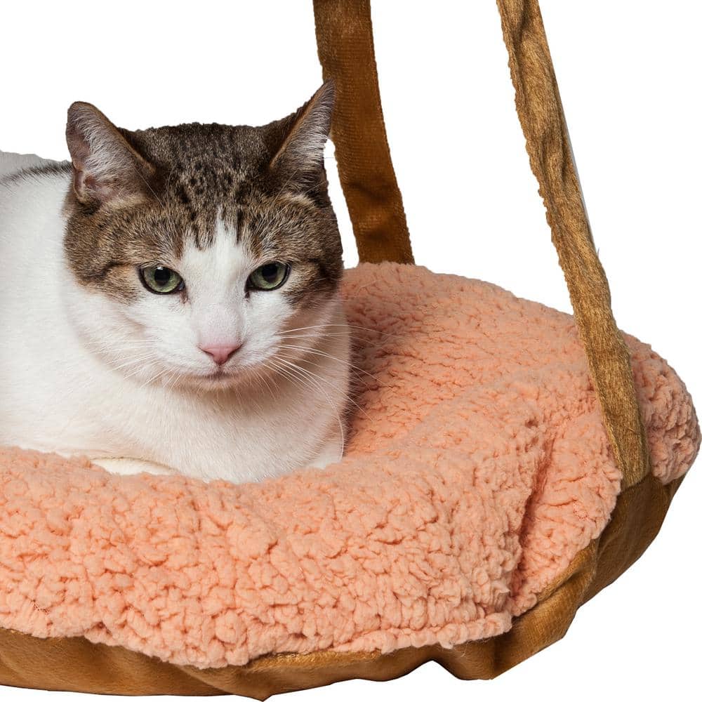 Brown Dual-Lounge Hanging Cat Hammock with Fiberfill Cushions