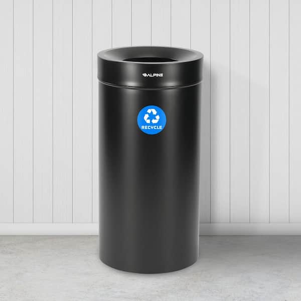 27 gal. Black Stainless Steel Recycling Bin Receptacle and Open Top Removable Lid