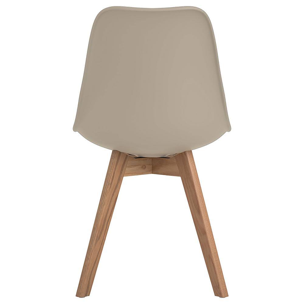 Tan Upholstered Transitional Side Chair with Oak Legs