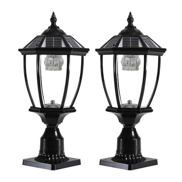 Black Aluminum Retro Gold Solar Column Headlights with Dimmable LED (2 Pack)