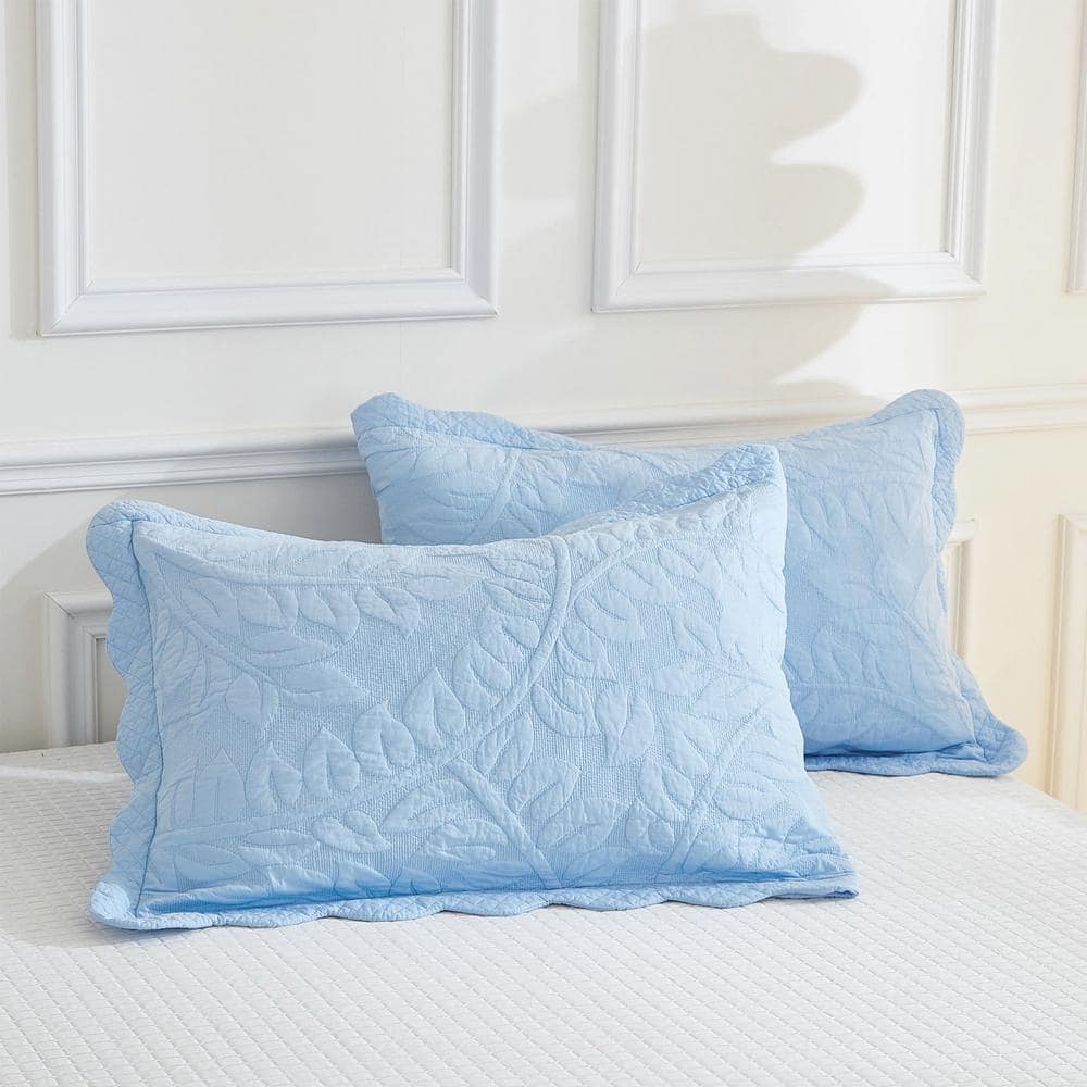 Light Blue Cotton Queen Quilt Set with Pillow Shams