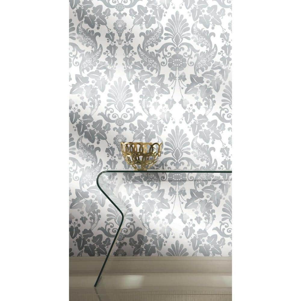 Grey and White Damask Self-Adhesive Removable Wallpaper Roll
