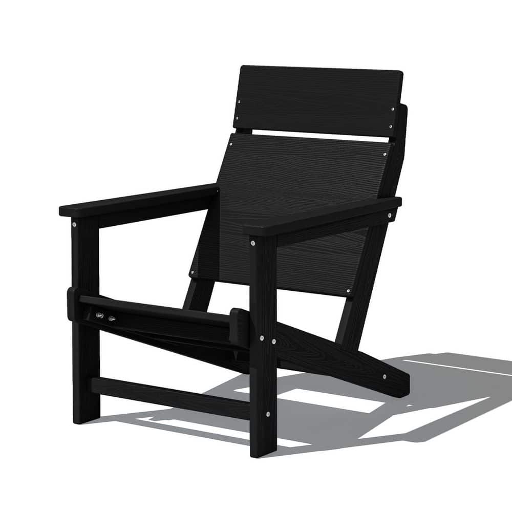 HDPE Black Adirondack Chair-Panel-Back All-Weather Heavy Woodgrain for Garden, Poolside and Deck price history on PriceWatchPro