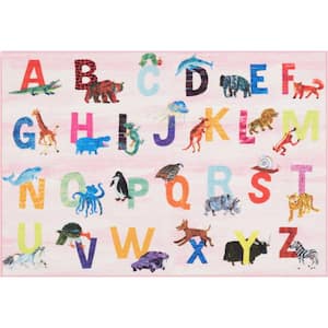 Elementary Zoo Alphabet Pink/Blue 3 ft. x 5 ft. Kids Area Rug