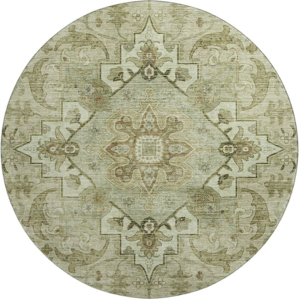 Mayfield Premium Machine Washable Abstract AMF2164 Sage 8 ft. x 8 ft. Round Rug