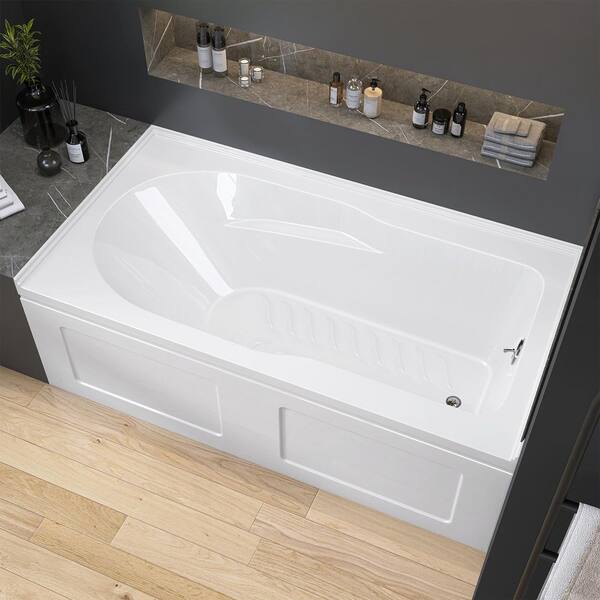 Sot 60 in. x 32 in. Alcove/Apron Front Soaking Bathtub with Right Drain Hole Rectangular Acrylic Non-Slip Tub in White