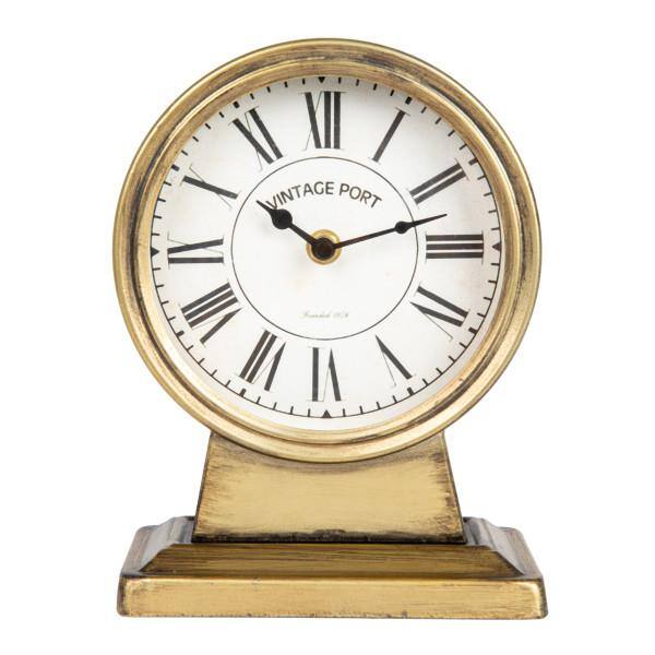 Vintage Gold Metal Tabletop Mantel Clock with Roman Numerals