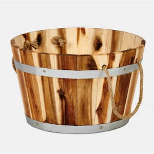12.5 in. Natural Acacia Wood Barrel Planter with Rope Handles