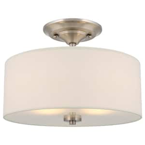 Addison 13 in 60-Watt 2-Light Brushed Nickel Modern Semi-Flush with Off-White Shade, No Bulb Included
