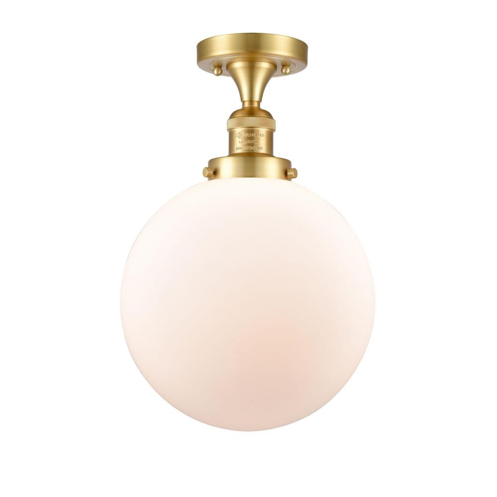 Beacon 10 in. 1-Light Satin Gold Industrial Semi-Flush Mount with Frosted Glass Shade price history on PriceWatchPro
