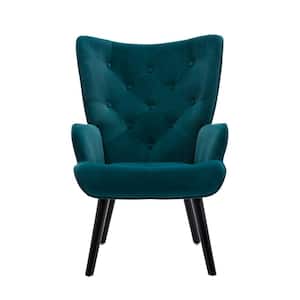 Teal Velvet Wingback Accent Chair with Wooden Legs