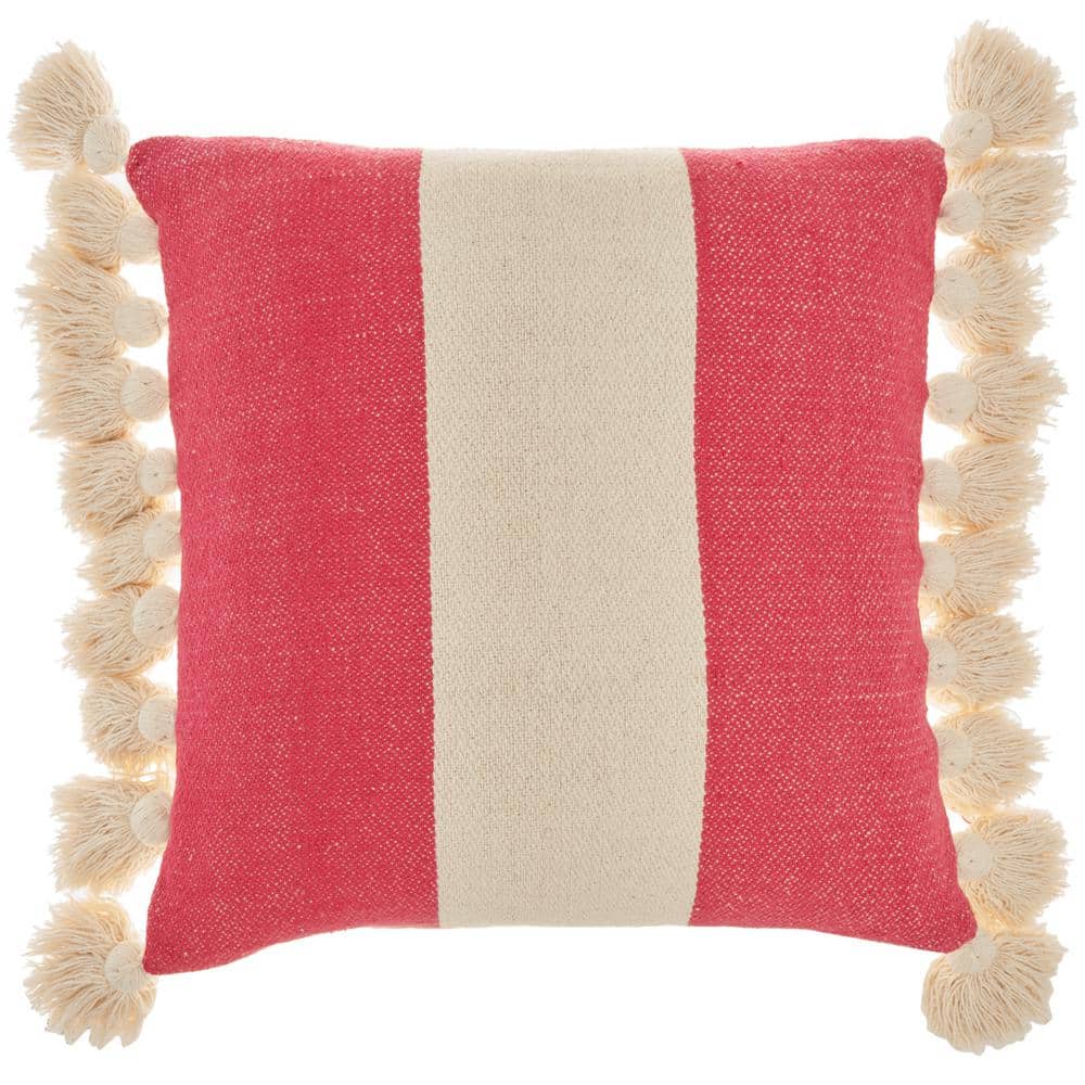HomeRoots Magenta Beige Tribal Inspired Tasseled Lumbar Pillow
