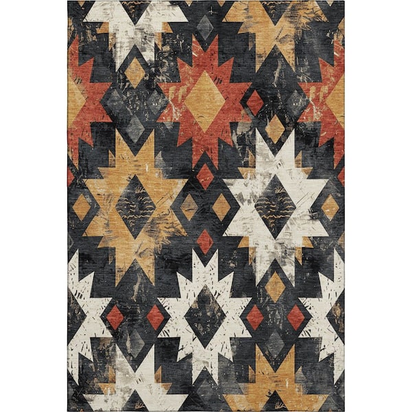 Mayfield Premium Machine Washable Abstract AMF1879 Black 10 ft. x 14 ft. Area Rug