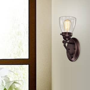 Yellowstone 1-Light Oil Rubbed Bronze Wall Sconce Light with Seeded Glass Shade