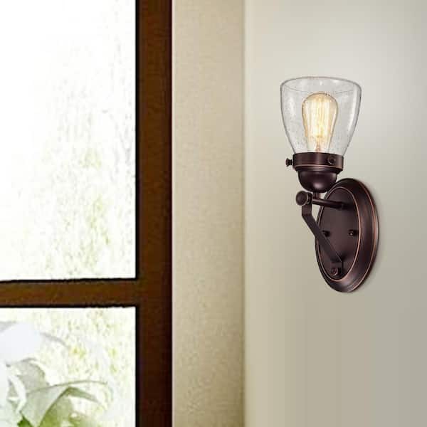 Edvivi Yellowstone 1-Light Oil Rubbed Bronze Wall Sconce Light with Seeded Glass Shade