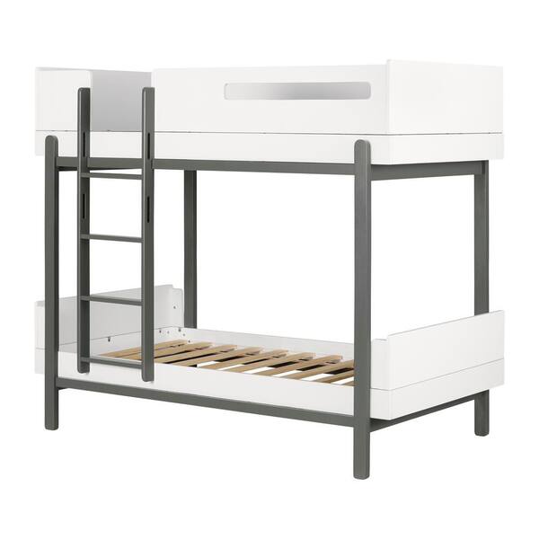 South Shore Bebble Soft Gray and White 44.5 in. Bed