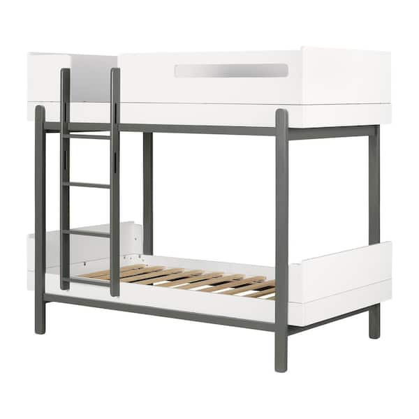 South Shore Bebble Soft Gray and White 44.5 in. Bed