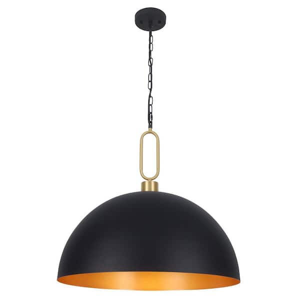 LWYTJO 23.6 in. 1-Light Black Rustic Metal Dome Shade Pendant Light with Adjustable Chain for Warehouse Hallway Corridor