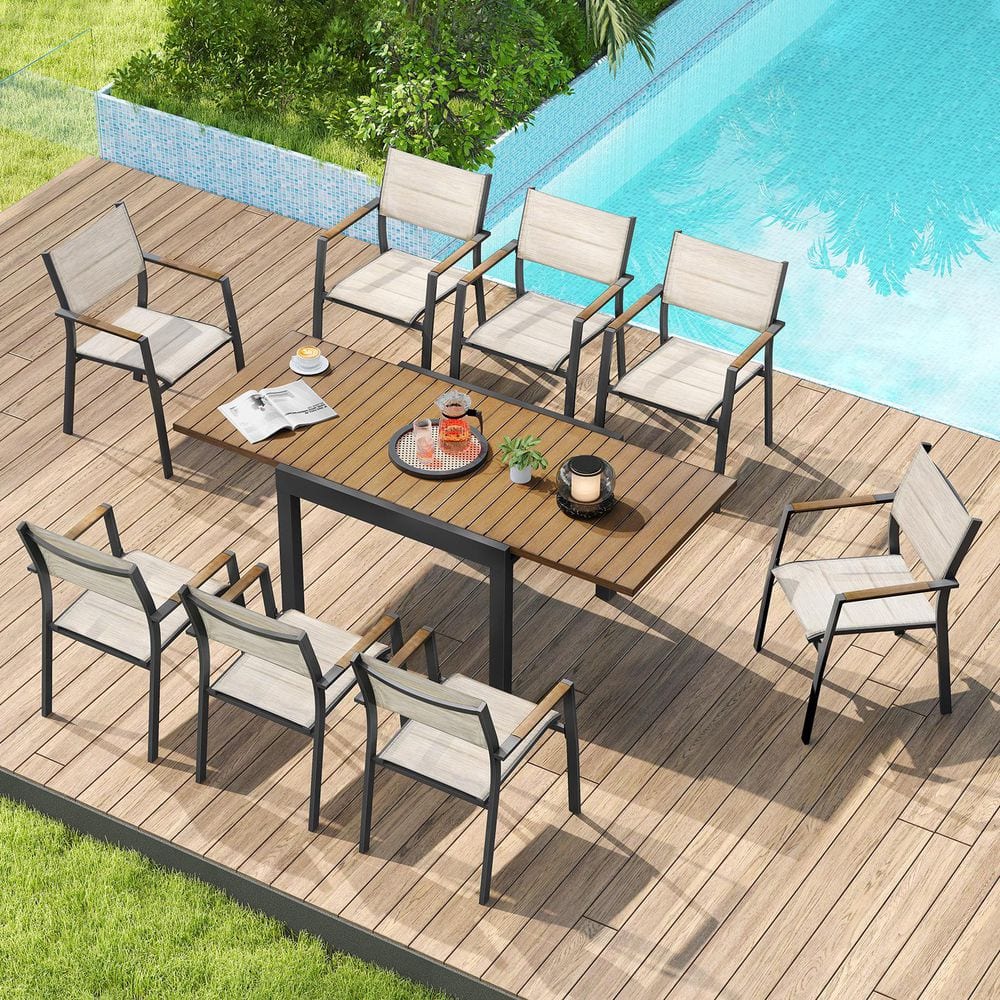 Black 9-Piece Aluminum Outdoor Dining Set with Light Taupe Seats price history on PriceWatchPro